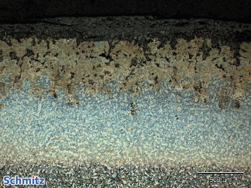 Hochtemperaturkorrosion an einer Ofenklappe aus 1.4460 | X3CrNiMo27-5-2 | AISI 329 | S32900