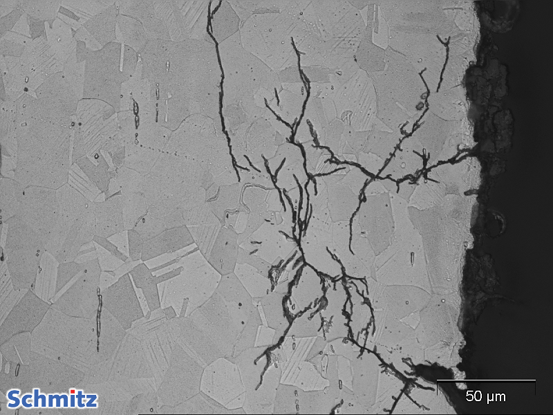 Stress corrosion cracking (chlorine-induced) in CrNi steel