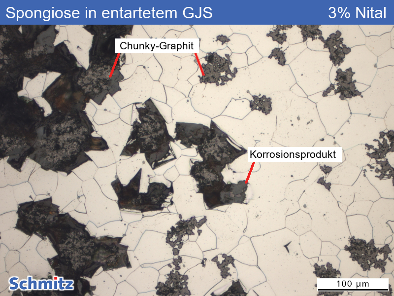 Graphite corrosion (spongiosis) in a degenerated nodular graphite iron - 04