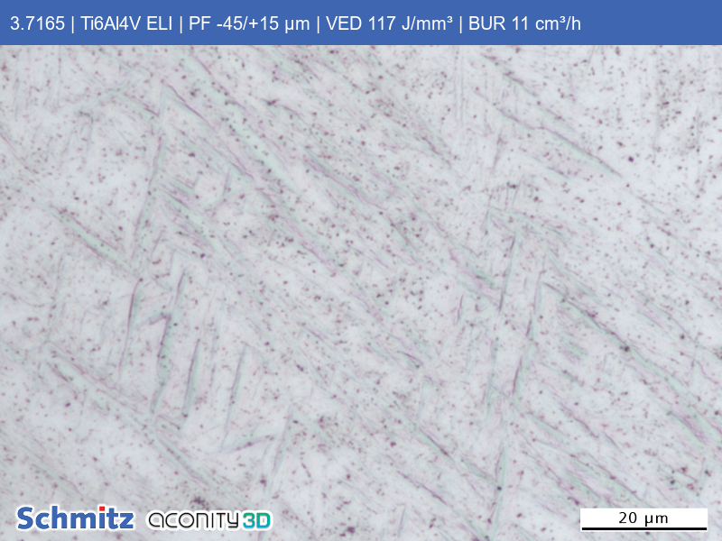 Titanium Grade 23 | Ti6Al4V ELI | PF -45/+15 µm | VED 117 J/mm³ | BUR 11 cm³/h - 07