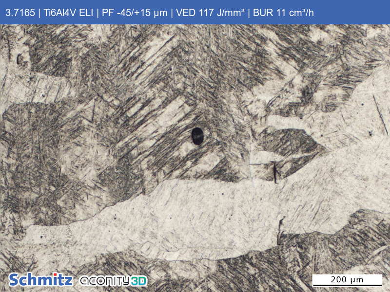 Titanium Grade 23 | Ti6Al4V ELI | PF -45/+15 µm | VED 117 J/mm³ | BUR 11 cm³/h - 12