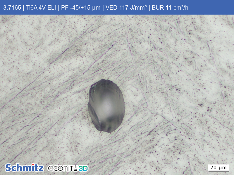 Titan Grade 23 | Ti6Al4V ELI | PF -45/+15 µm | VED 117 J/mm³ | BUR 11 cm³/h - 13