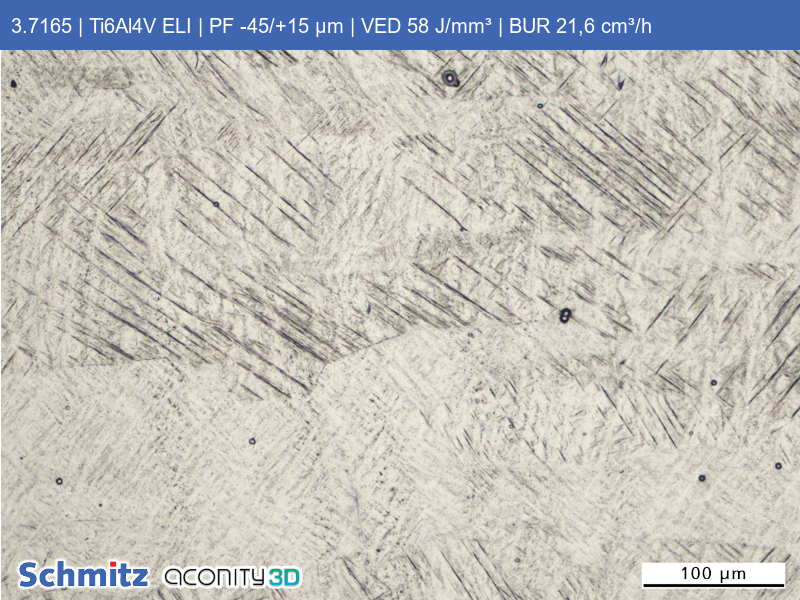 Titanium Grade 23 | Ti6Al4V ELI | PF -45/+15 µm | VED 58 J/mm³ | BUR 21.6 cm³/h - 05