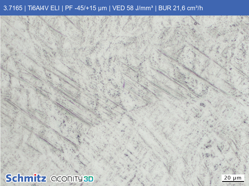Titanium Grade 23 | Ti6Al4V ELI | PF -45/+15 µm | VED 58 J/mm³ | BUR 21.6 cm³/h - 06