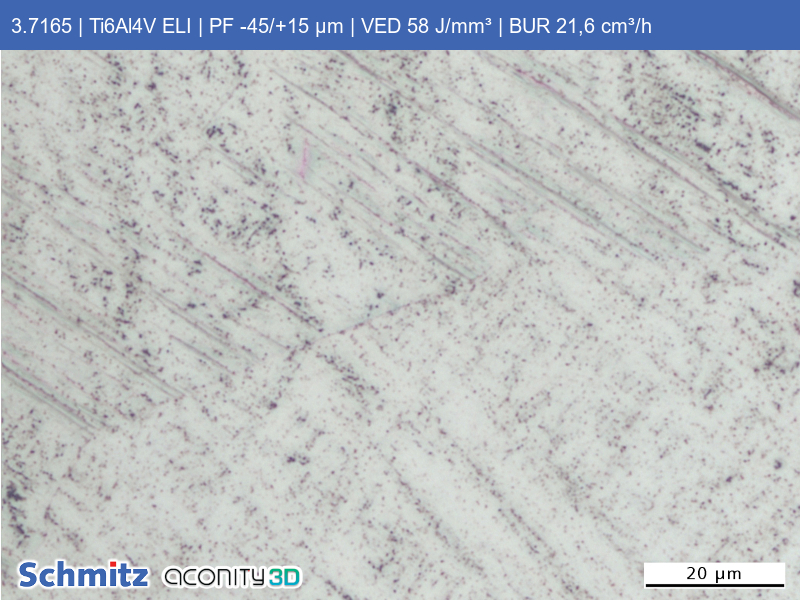 Titan Grade 23 | Ti6Al4V ELI | PF -45/+15 µm | VED 58 J/mm³ | BUR 21,6 cm³/h - 07