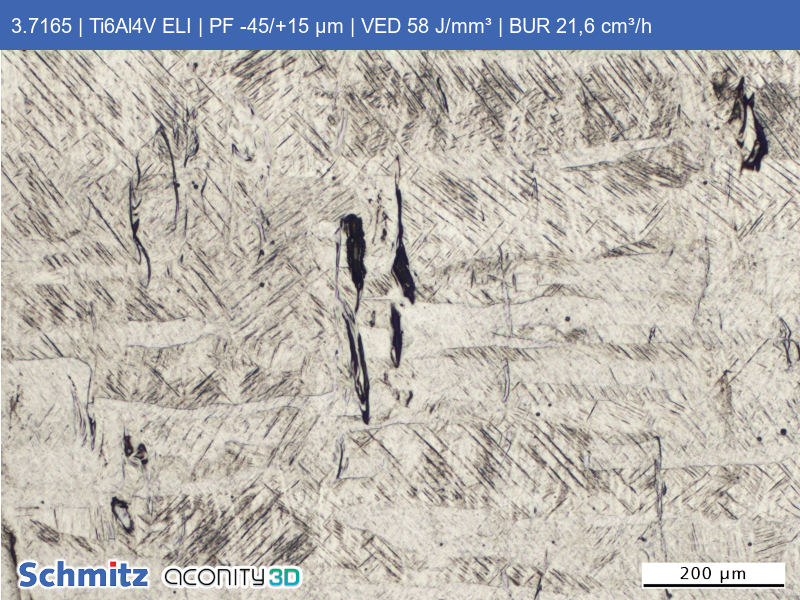 Titanium Grade 23 | Ti6Al4V ELI | PF -45/+15 µm | VED 58 J/mm³ | BUR 21.6 cm³/h - 08