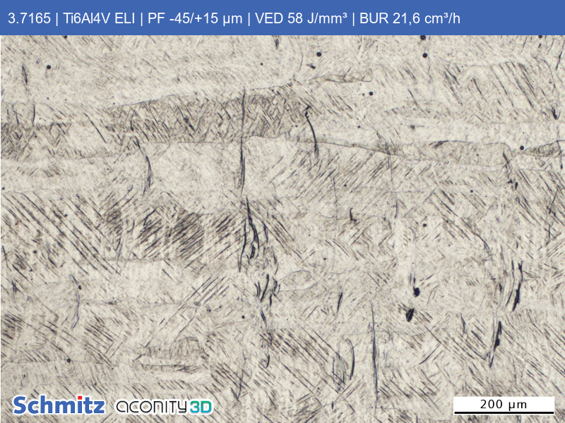 Titanium Grade 23 | Ti6Al4V ELI | PF -45/+15 µm | VED 58 J/mm³ | BUR 21.6 cm³/h - 10