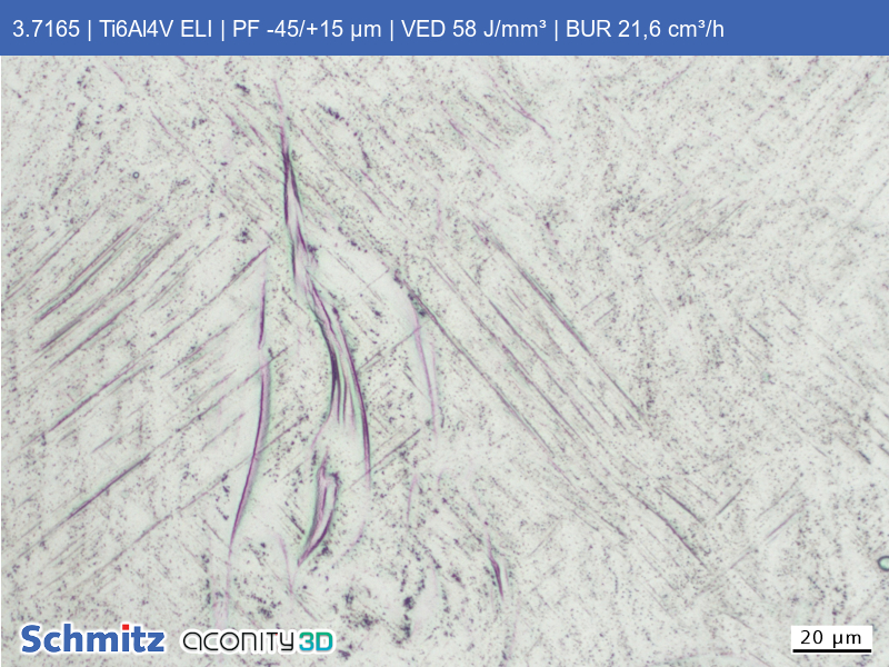 Titan Grade 23 | Ti6Al4V ELI | PF -45/+15 µm | VED 58 J/mm³ | BUR 21,6 cm³/h - 11