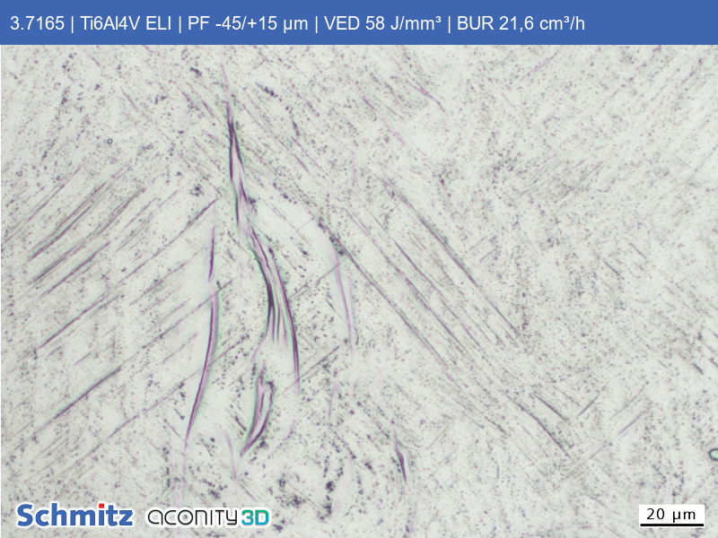 Titanium Grade 23 | Ti6Al4V ELI | PF -45/+15 µm | VED 58 J/mm³ | BUR 21.6 cm³/h - 11