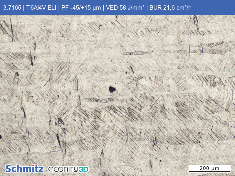 Titan Grade 23 | Ti6Al4V ELI | PF -45/+15 µm | VED 58 J/mm³ | BUR 21,6 cm³/h - 12