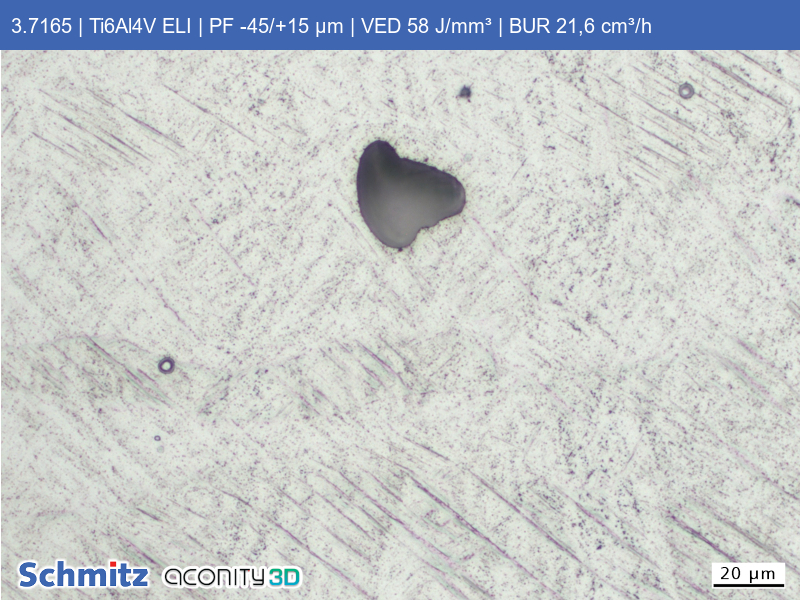 Titan Grade 23 | Ti6Al4V ELI | PF -45/+15 µm | VED 58 J/mm³ | BUR 21,6 cm³/h - 13