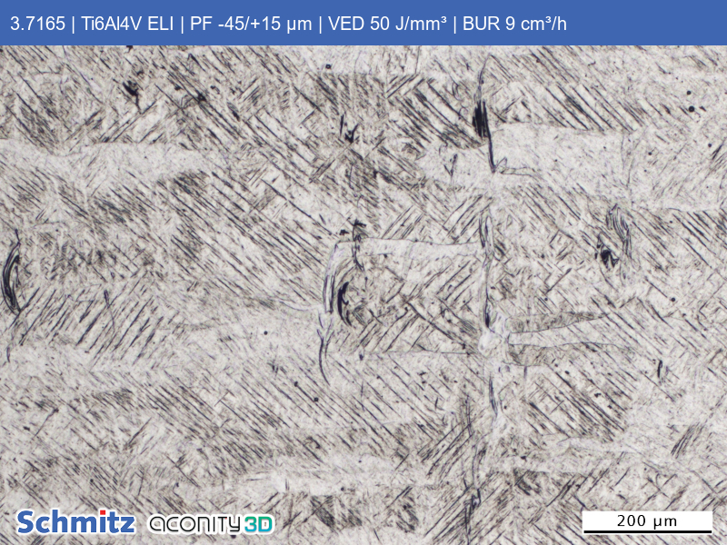 Titanium Grade 23 | Ti6Al4V ELI | PF -45/+15 µm | VED 50 J/mm³ | BUR 9 cm³/h - 10