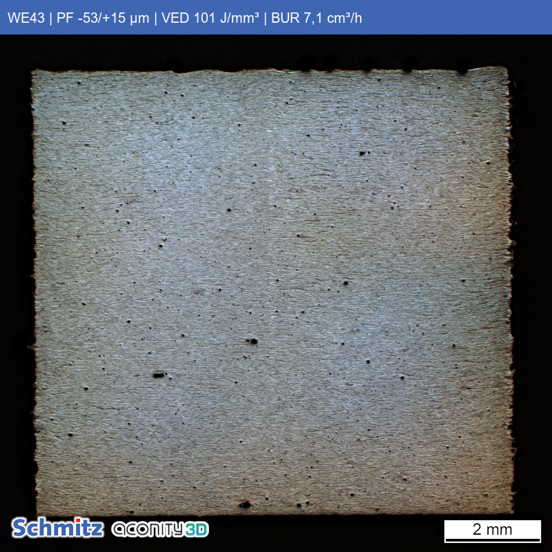 WE43 | PF -53/+15 µm | VED 101 J/mm³ | BUR 7,1 cm³/h - 00