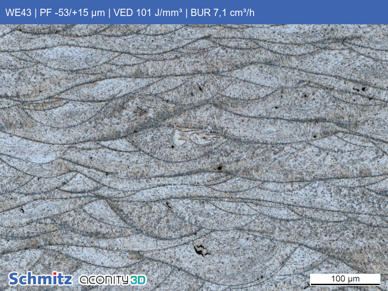 WE43 | PF -53/+15 µm | VED 101 J/mm³ | BUR 7,1 cm³/h - 10