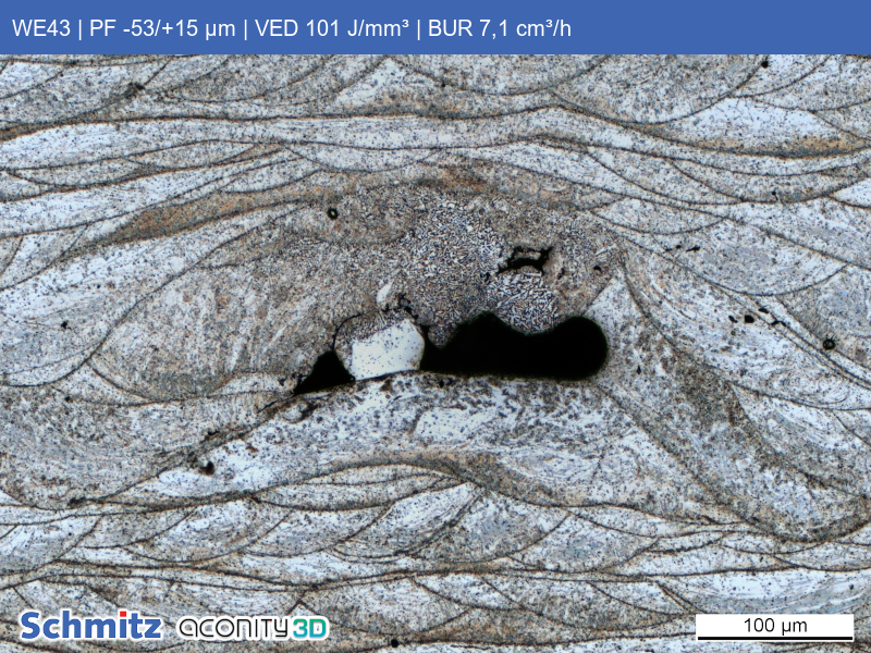 WE43 | PF -53/+15 µm | VED 101 J/mm³ | BUR 7,1 cm³/h - 11