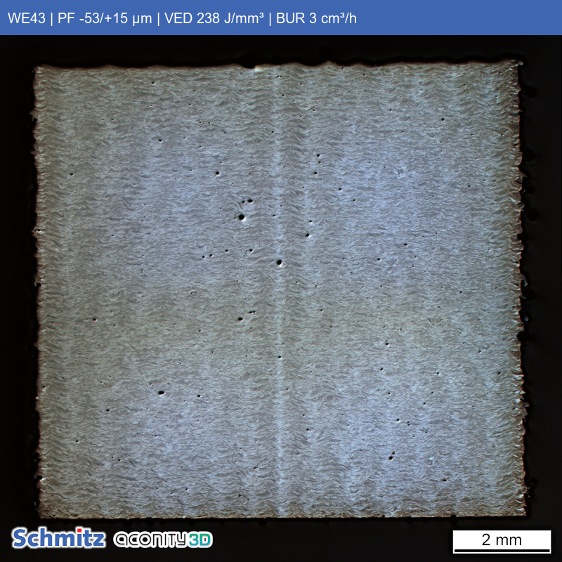 WE43 | PF -53/+15 µm | VED 238 J/mm³ | BUR 3 cm³/h - 00